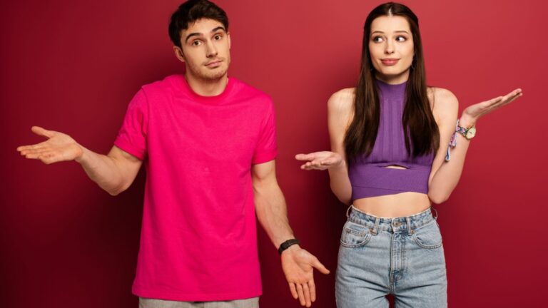 A picture of a man and a woman shrugging.