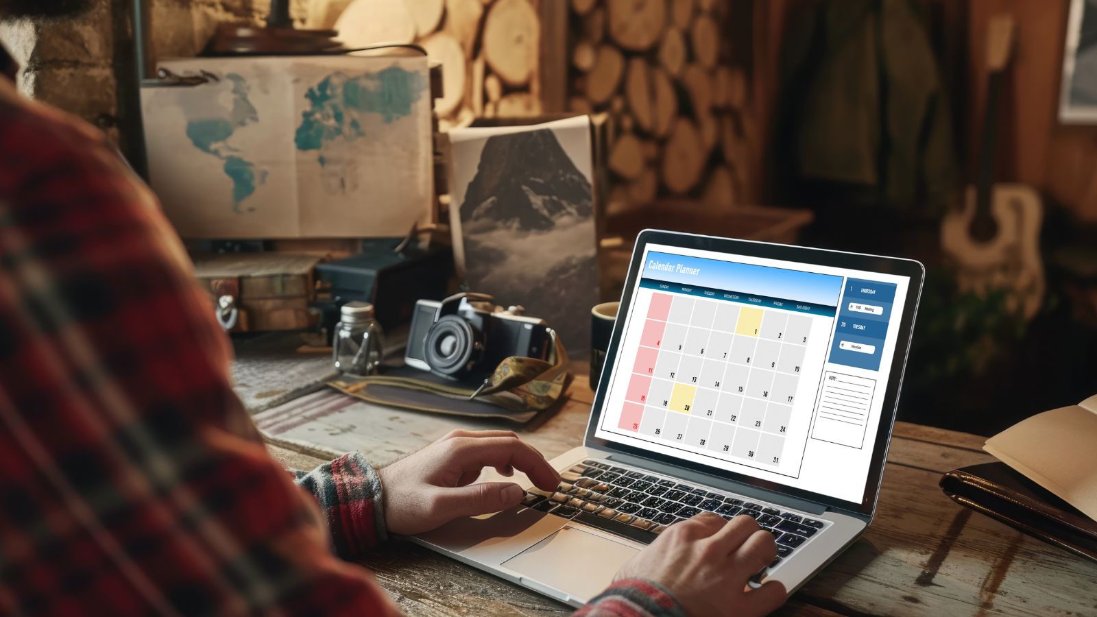 A photo of a man checking his calendar