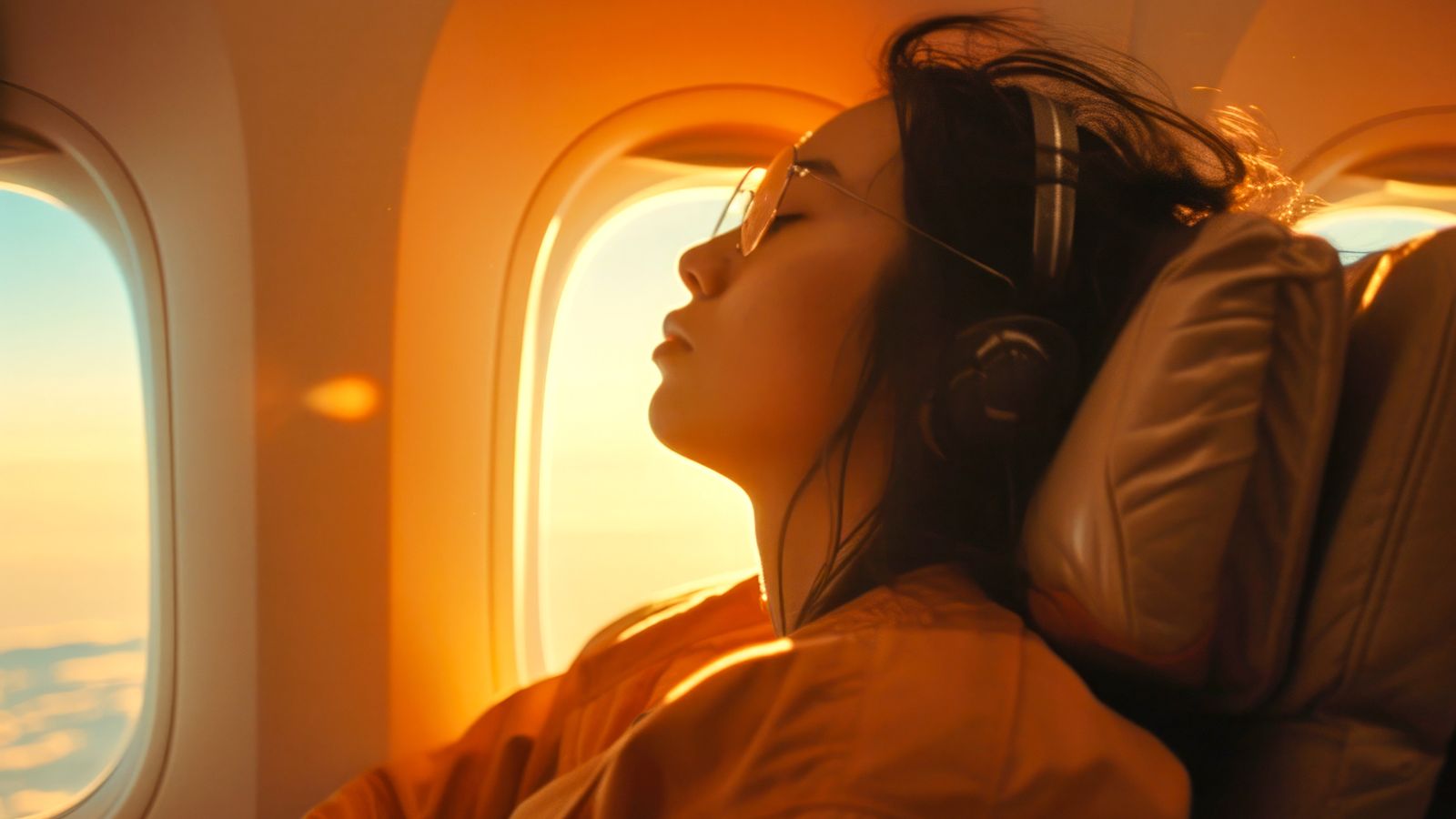 comfortable airplane seat passenger relaxed window seat.