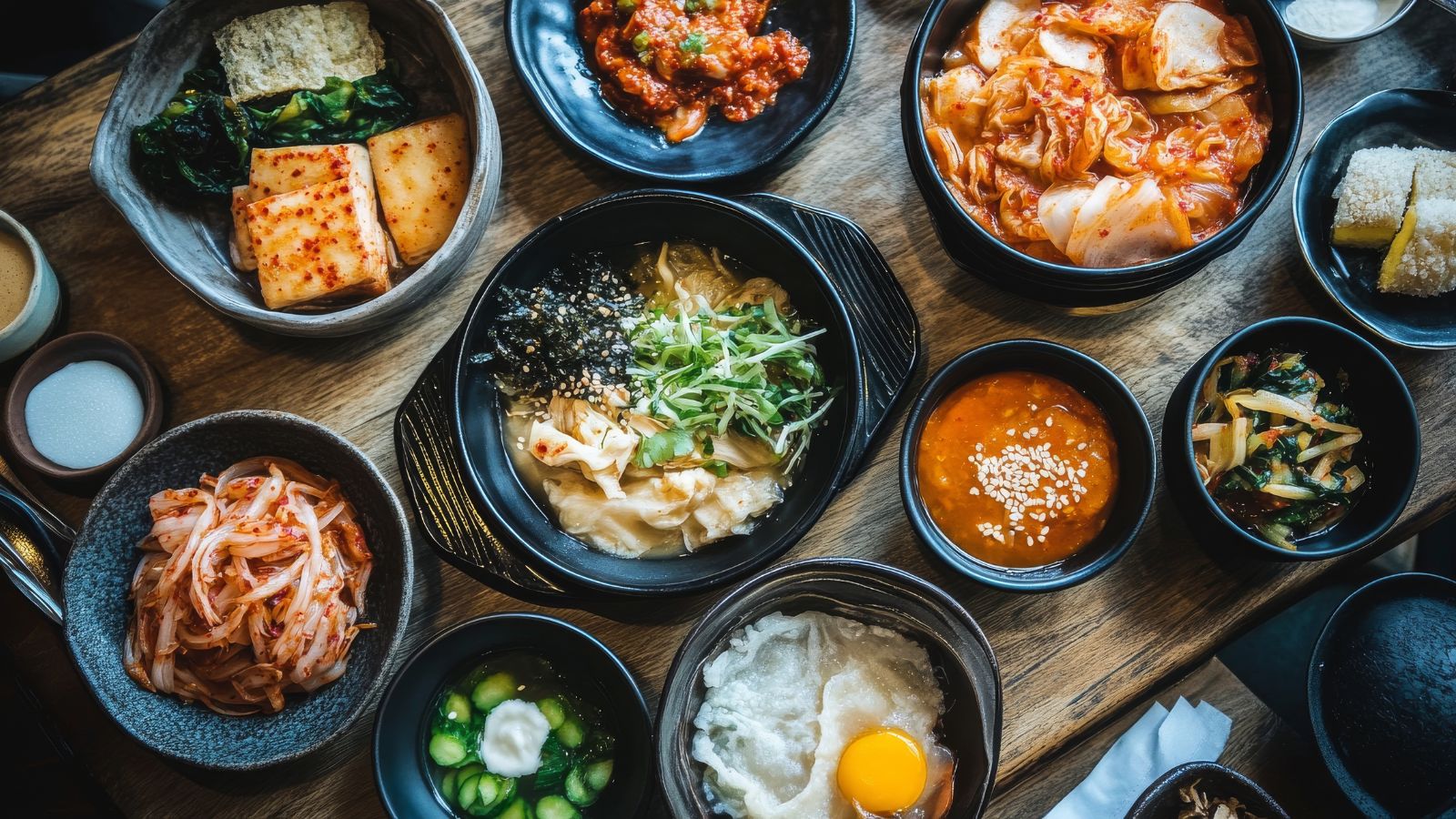 A photo of Close-up of fermented Korean foods.