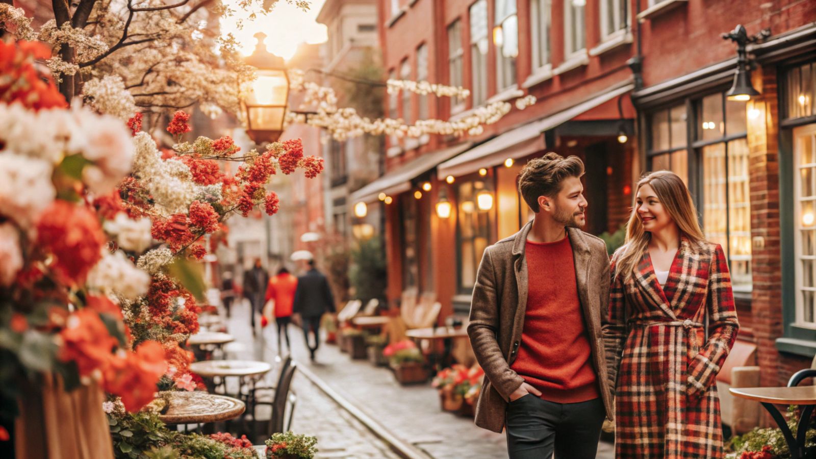 A photo of Niagara on the Lake couple walking historic street.