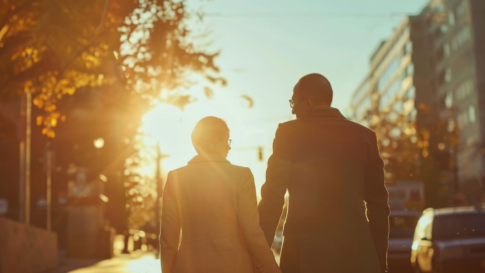 A picture of couple looking calm facing the sunset.