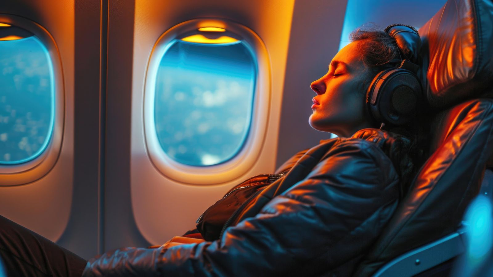 A photo of a passenger sitting calmly in the plane.