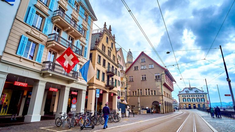 A photo of peaceful urban atmosphere in Switzerland.