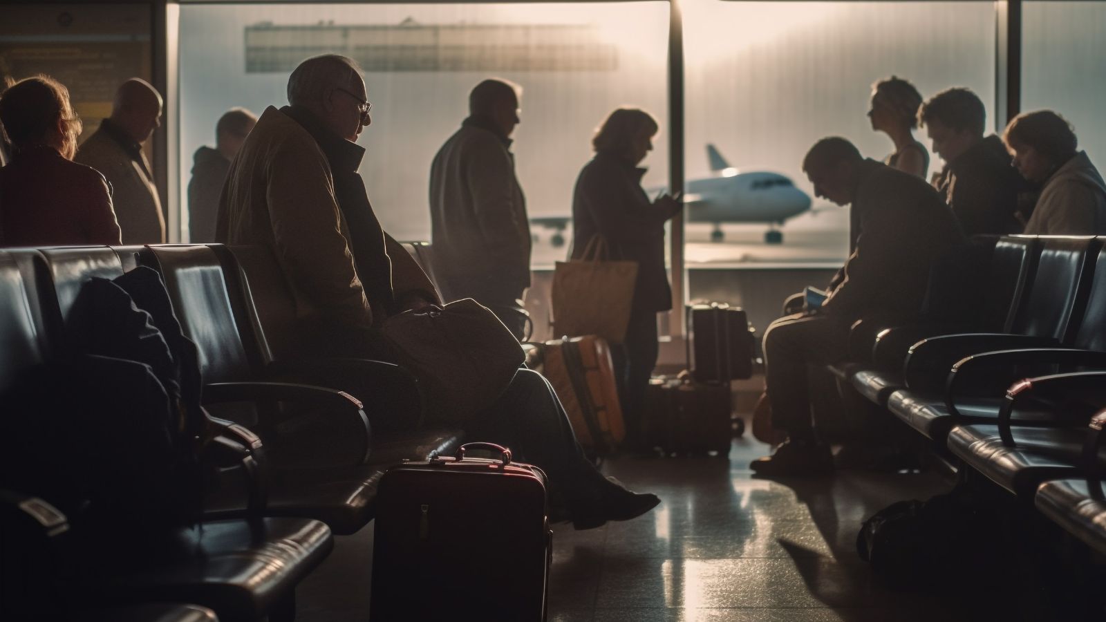 A photo of waiting passengers in the airport gate.