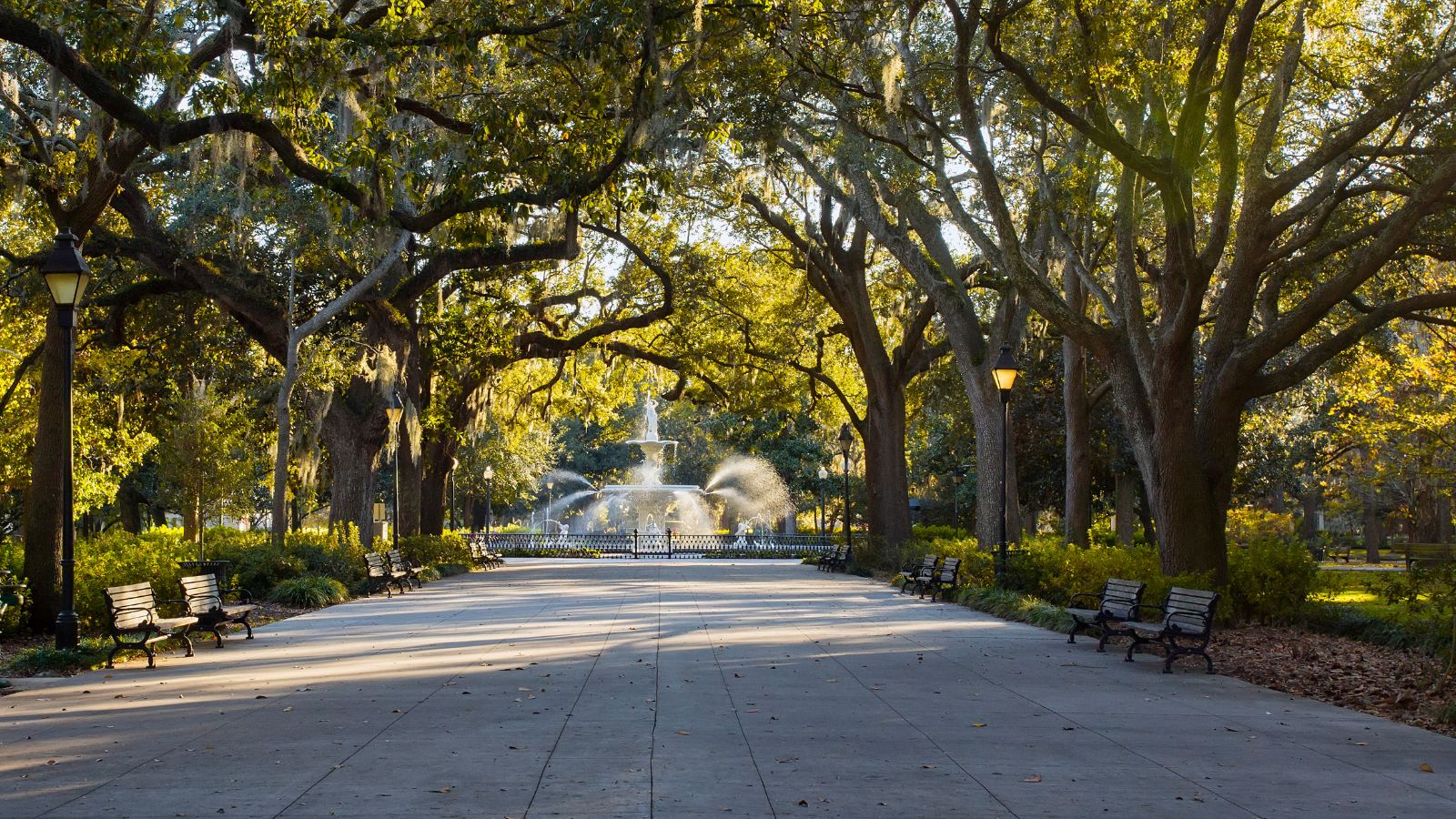 A sunny Photo of the beautiful Savannah square.