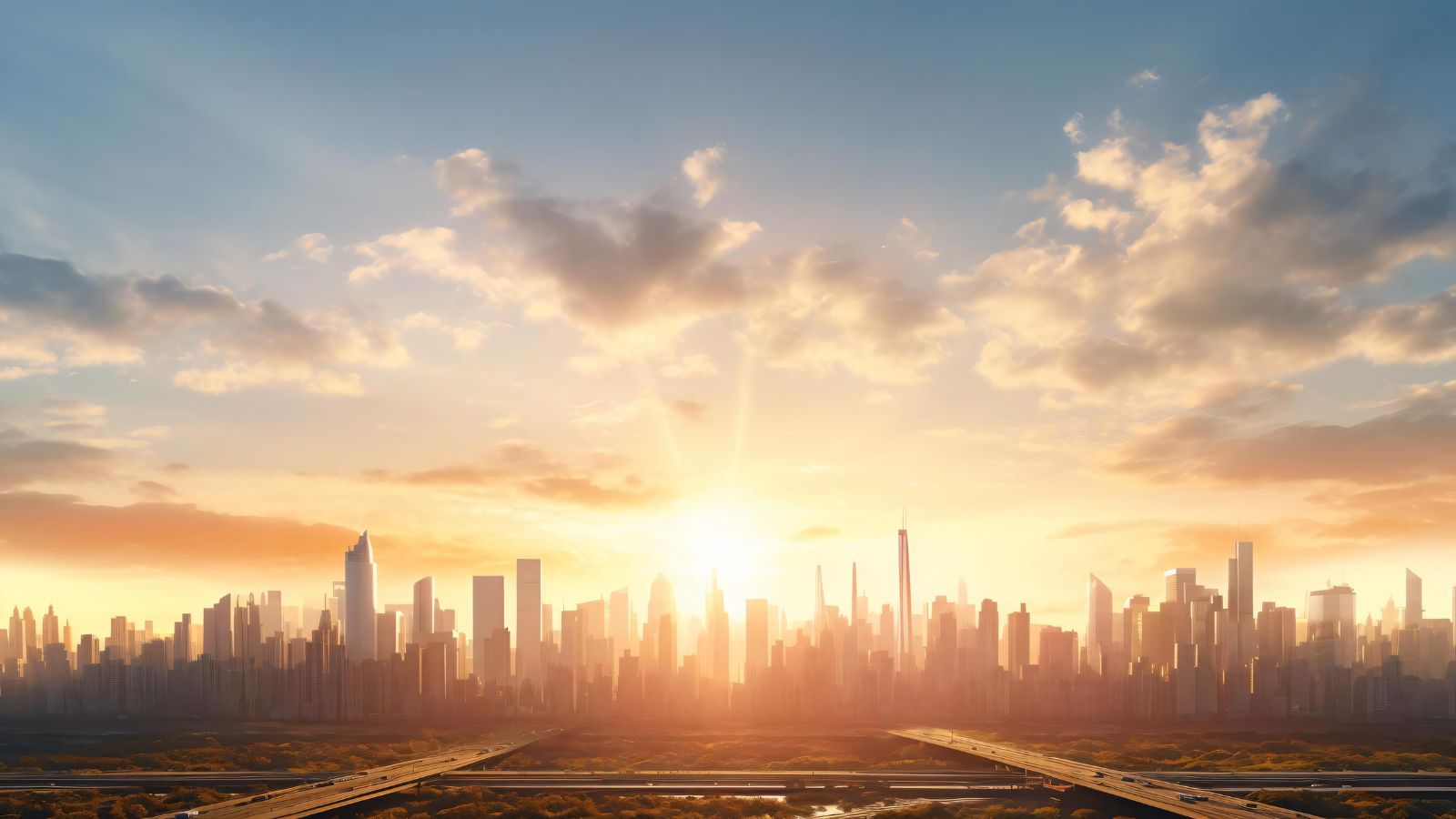 A photo of Dubai skyline at sunset.