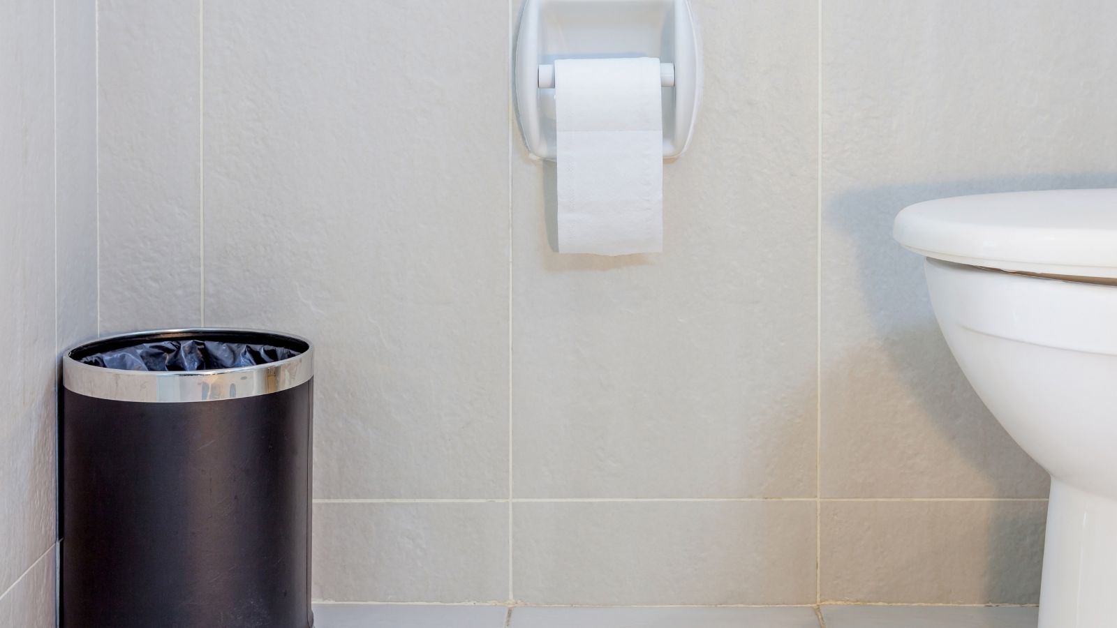 A photo of Toilet with waste bin beside it in foreign bathroom.