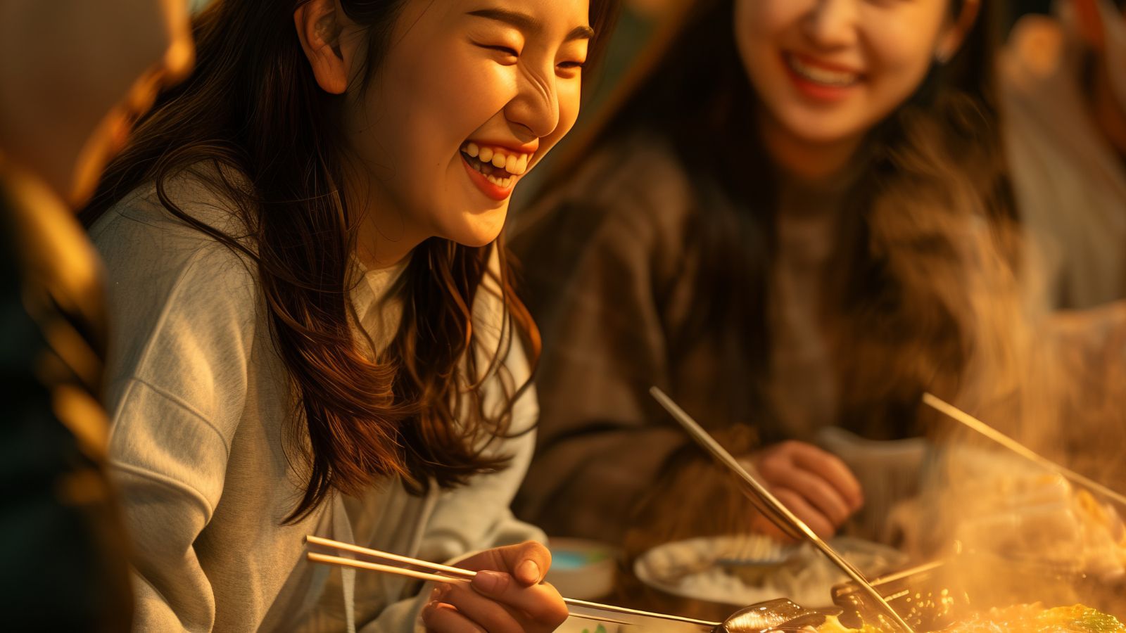A photo of Tourists or diners enjoying Korean food in Seoul.