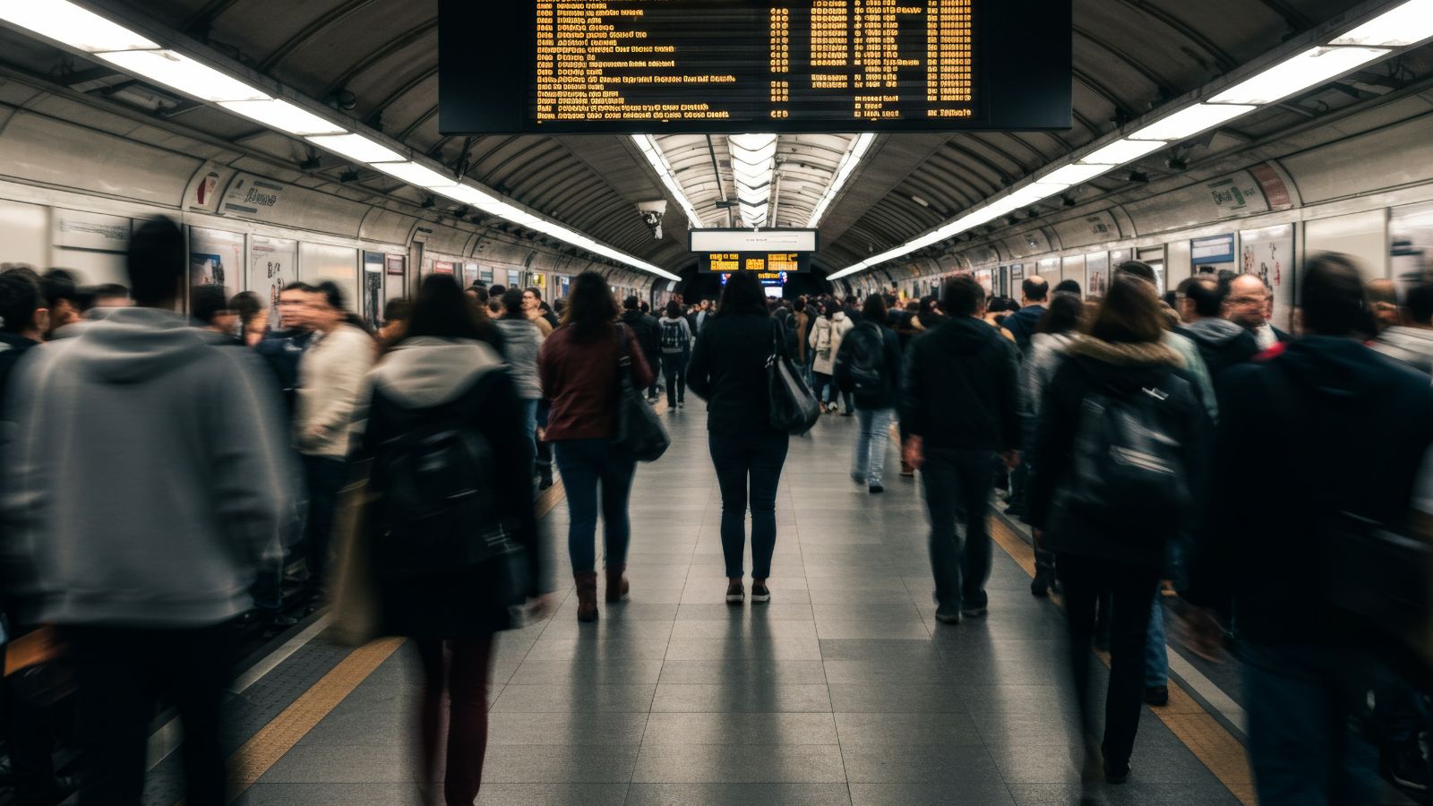 A photo of a Crowded subway or train station abroad.