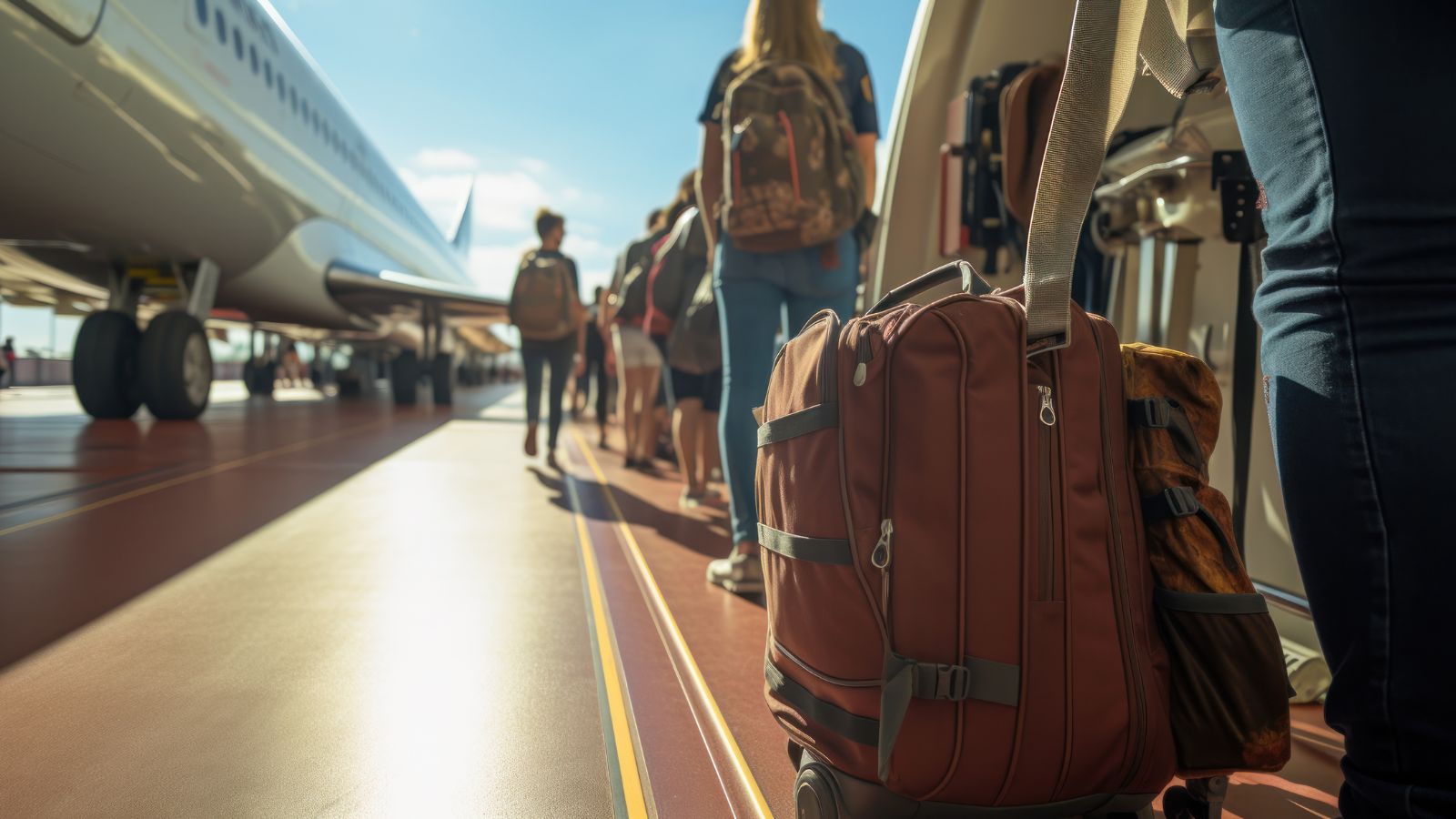 A picture that shows slow exits due to bags stored away from seats.