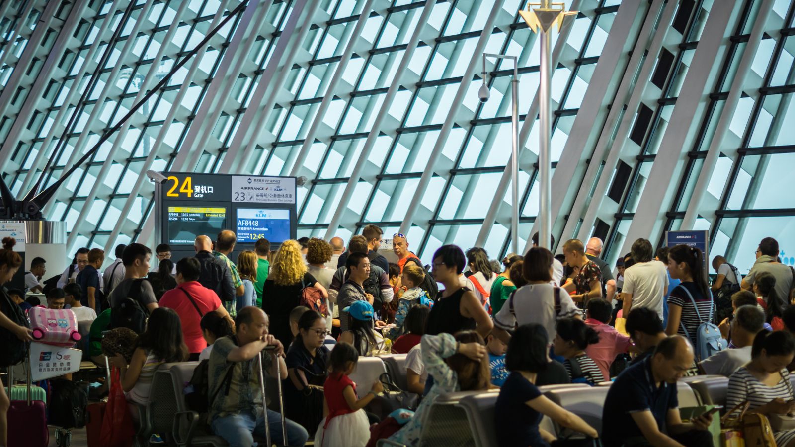 A photo that shows standing, limited seating, mental drain before boarding.