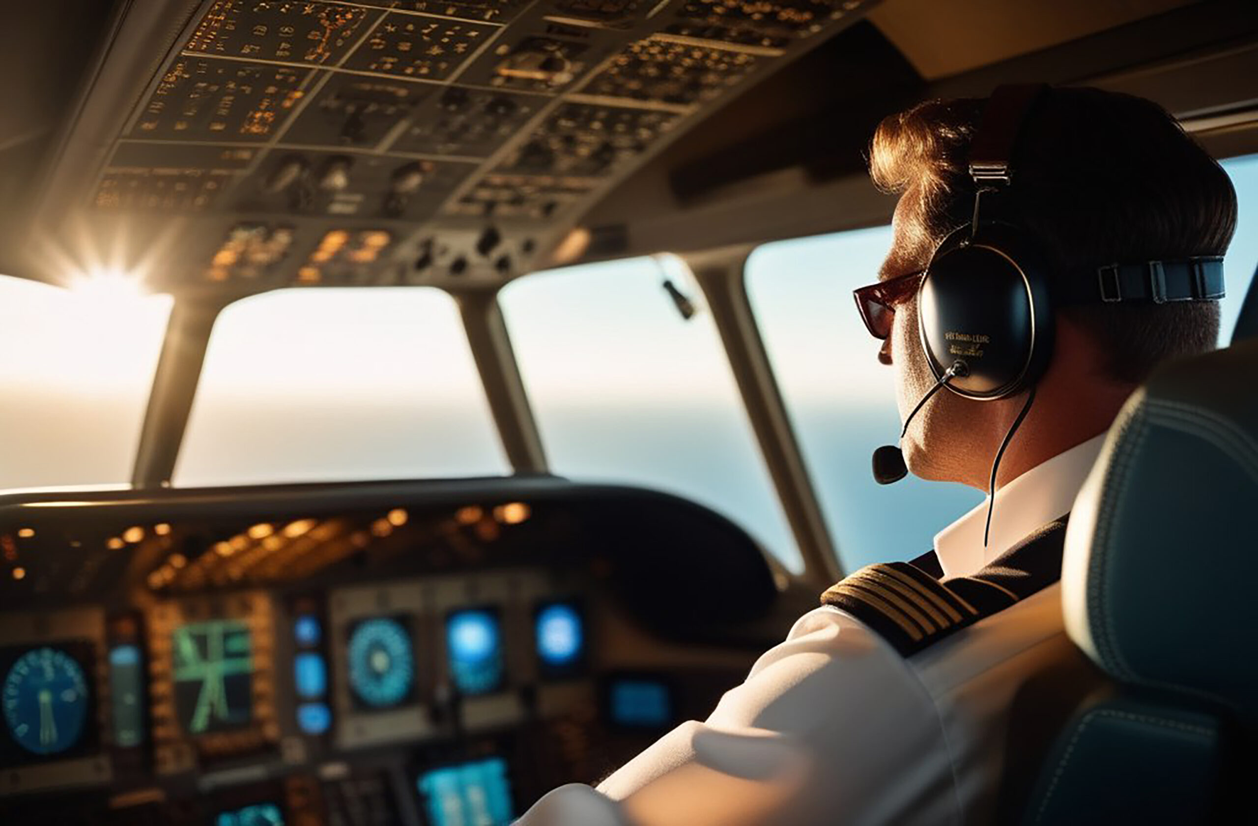 A civil aviation pilot in the cockpit.