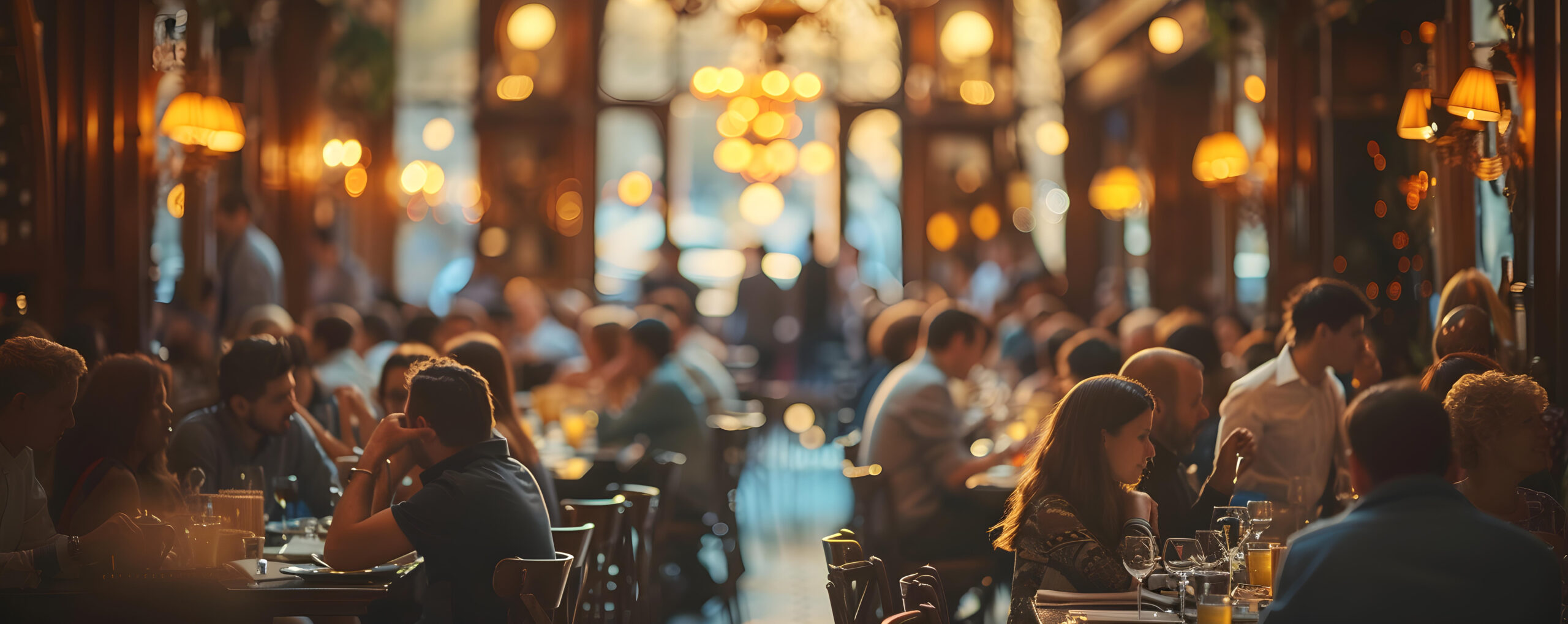 Busy restaurant full of diners bustling staff and lively atmosphere. Concept Busy Restaurant, Diners, Bustling Staff, Lively Atmosphere