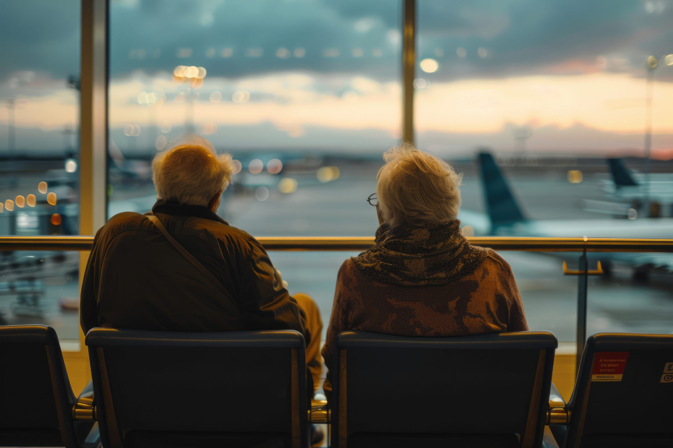 Senior couple at airport waiting for flight