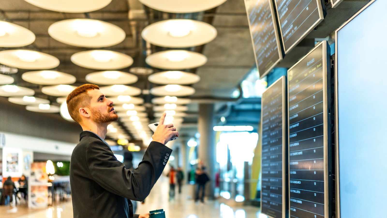A photo of a Traveler comparing airline fare options.