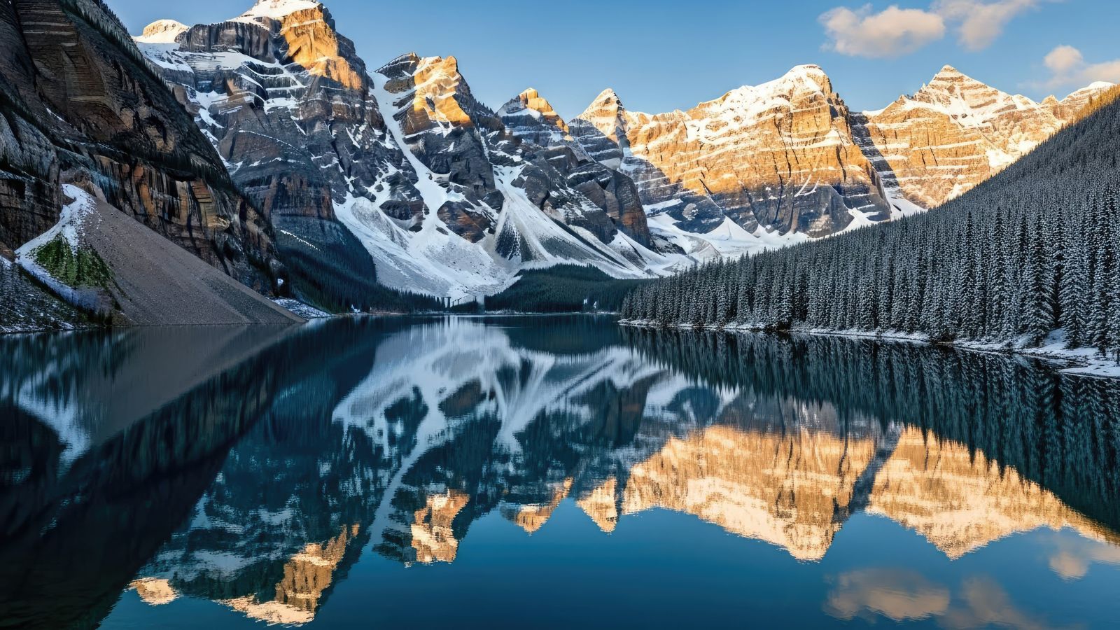 A photo of a Lake Louise or Moraine Lake with intense blue water.