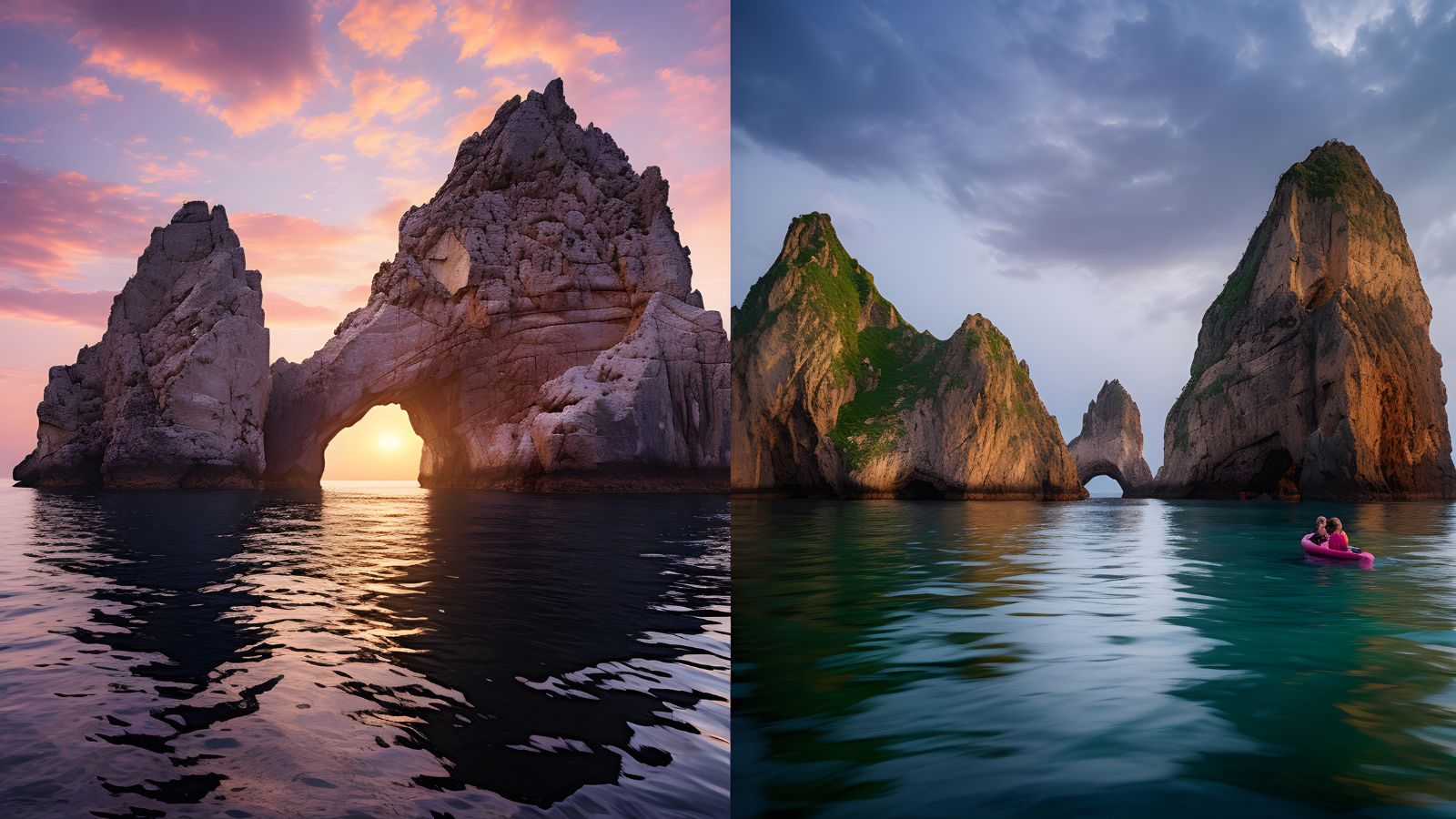 A comparison photo of two beach.