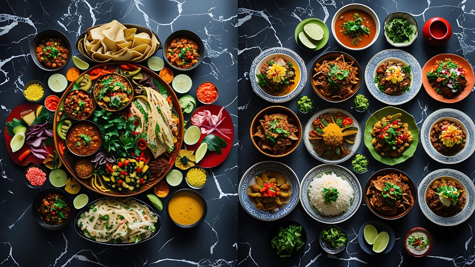 A photo of a Split or layered food scene showing contrast between two cities’ dishes.