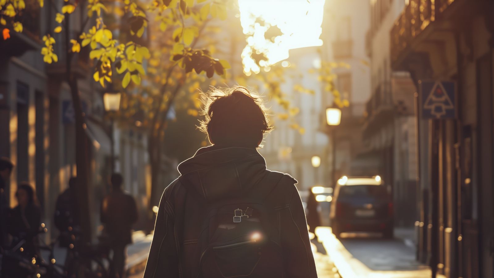 A photo of a Golden hour view of the same city street.