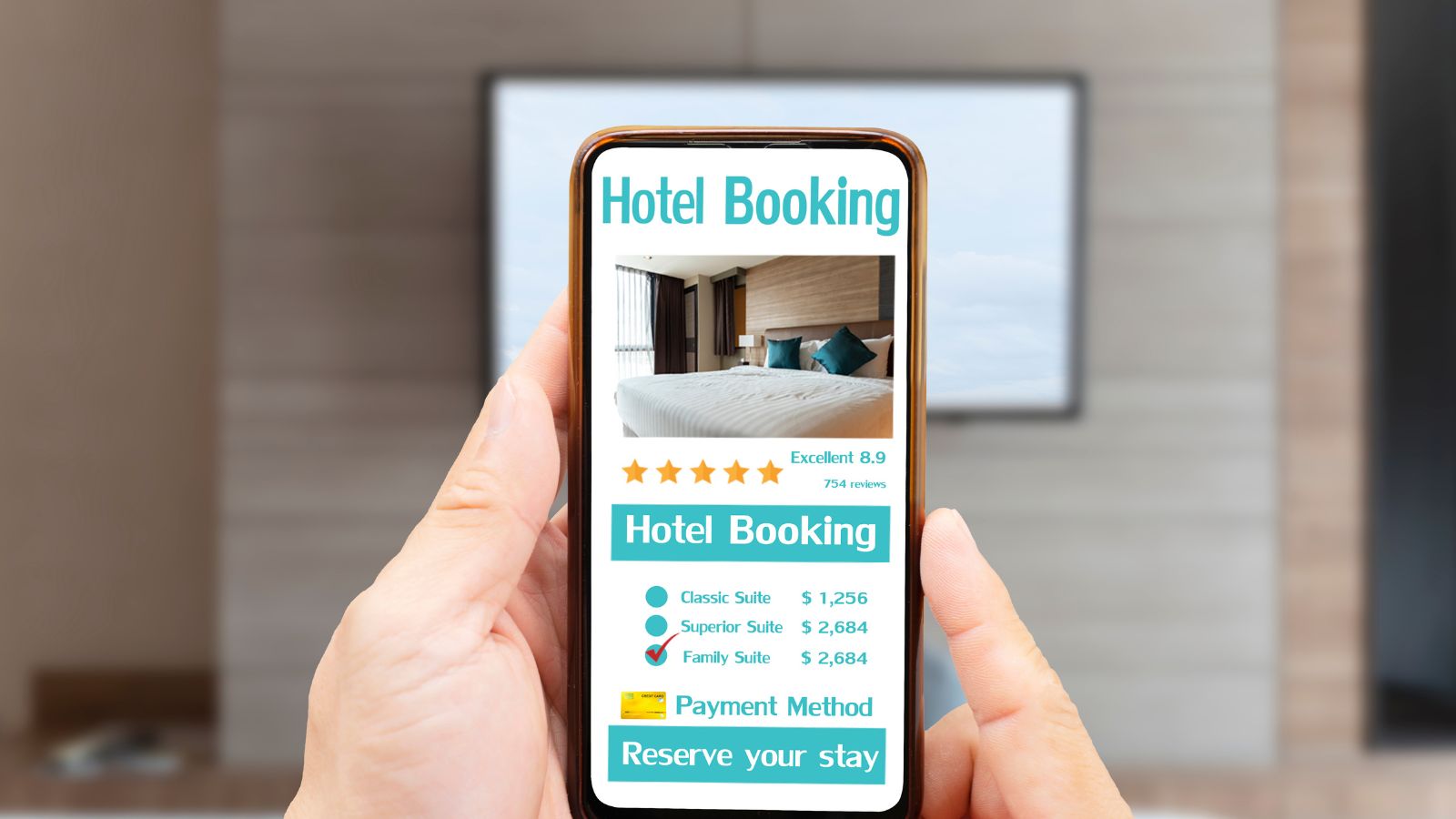 A photo depicting Hotel reality versus advertisement.