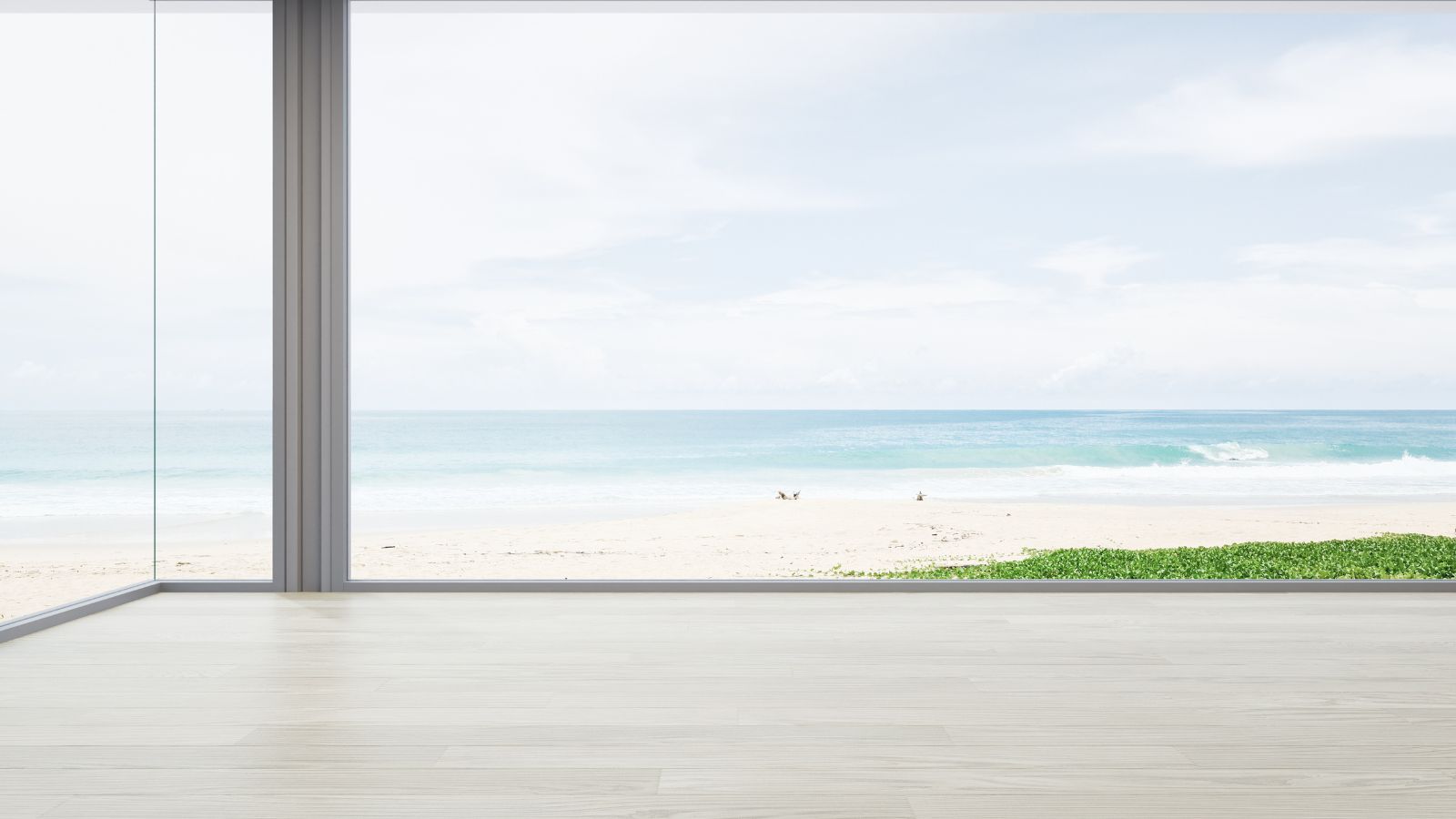 A photo of a corner room panoramic window.