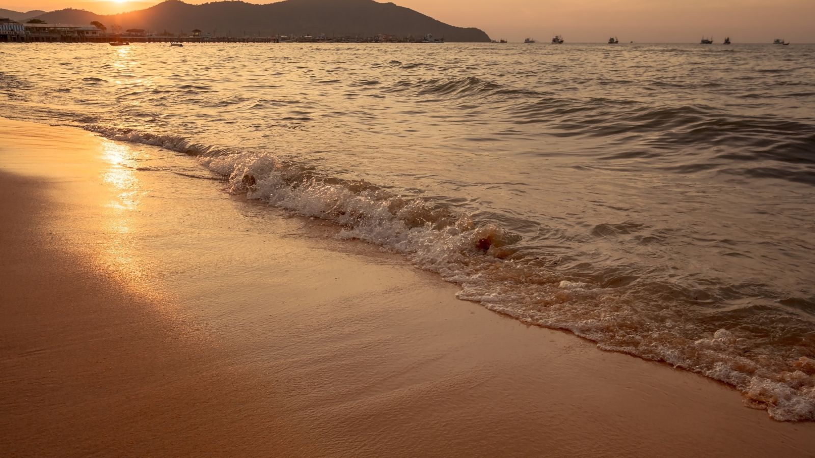 A photo of a Golden-hour beach scene in Cabo with warm light.
