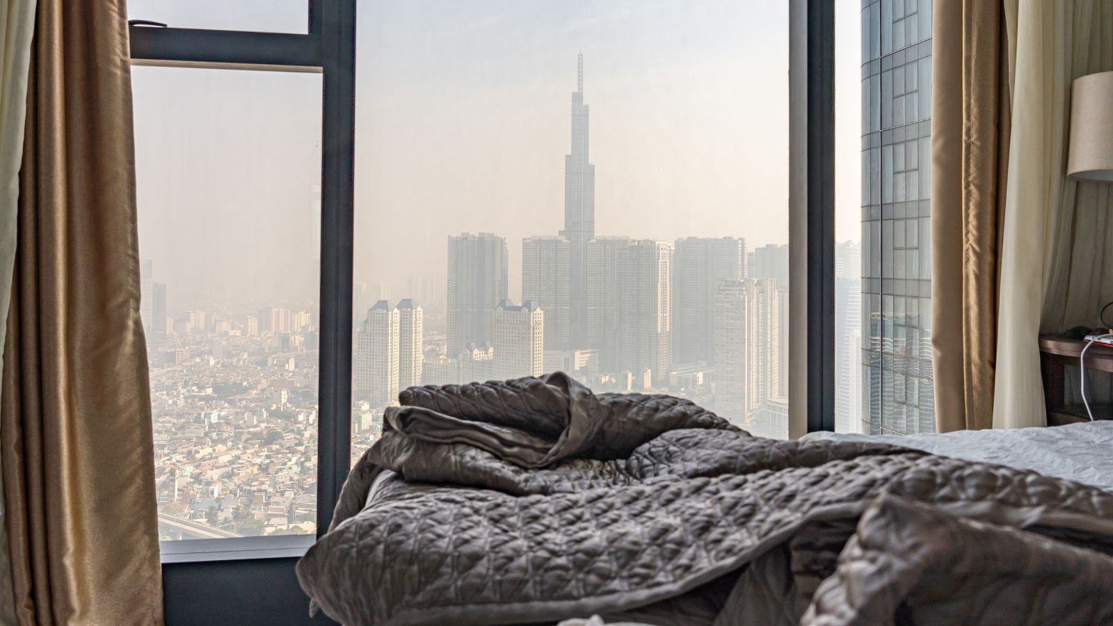 A photo of a hotel skyline room view.