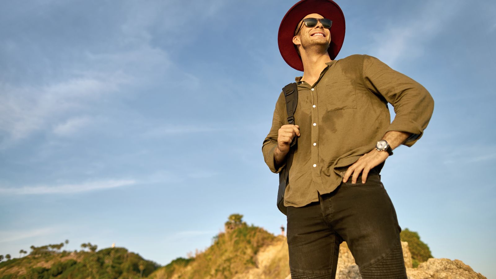 A photo of a Confident traveler exploring new country.