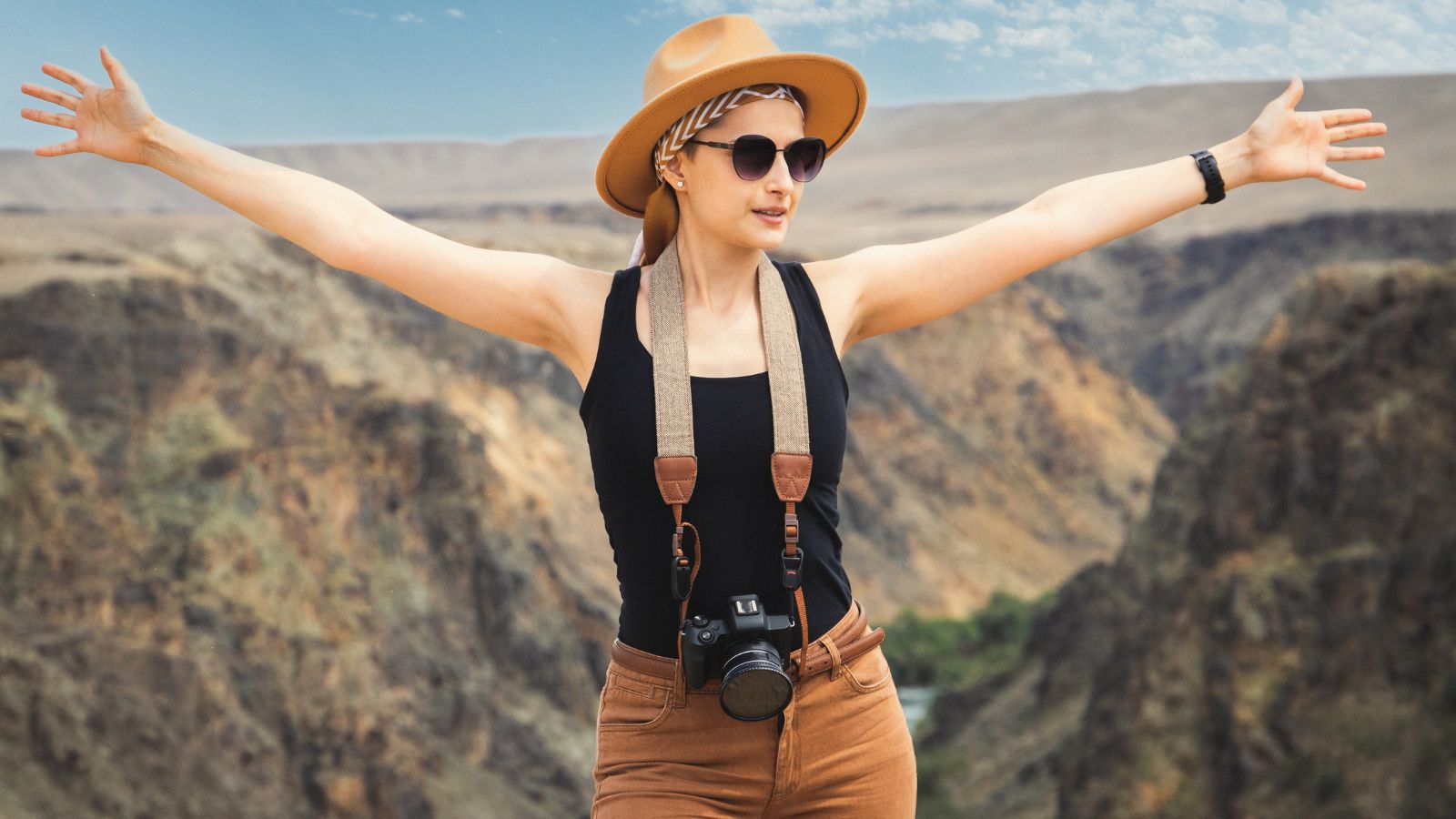 A photo of a Relaxed traveler exploring freely.