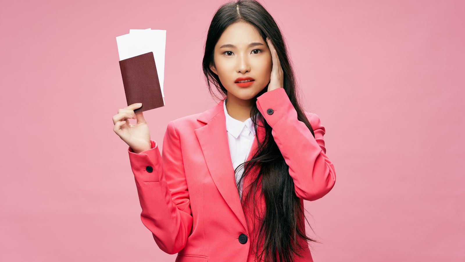 A woman showing of confuse look while holding documents.