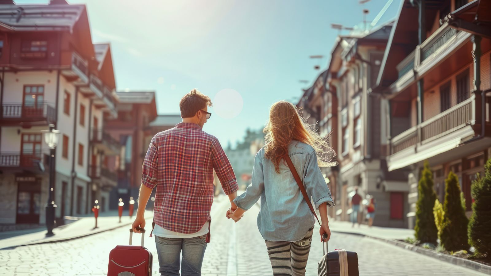 A photo  of Young couple arriving at a romantic getaway for Valentine’s weekend.