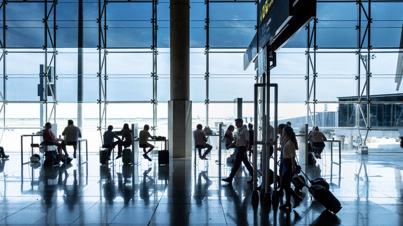 A photo of a crowded airport terminal.