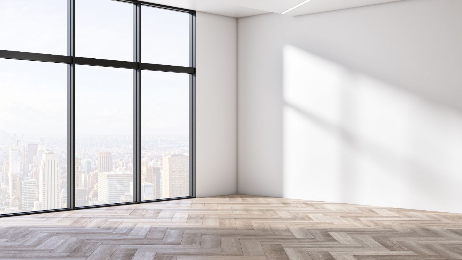 A photo of a high floor corner room.