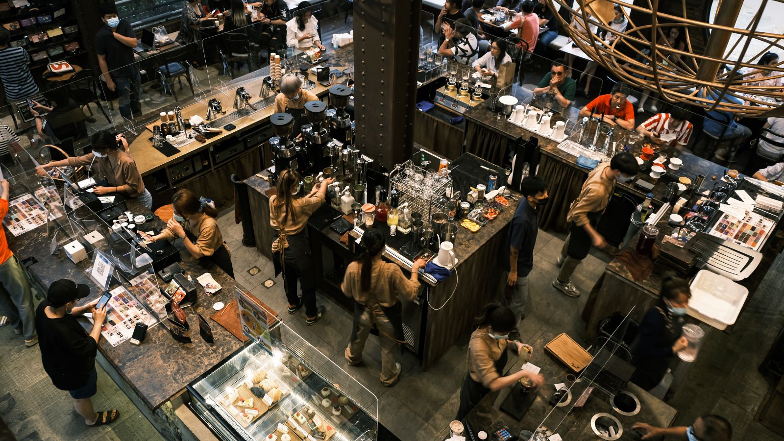 A photo of crowded café busy atmosphere.