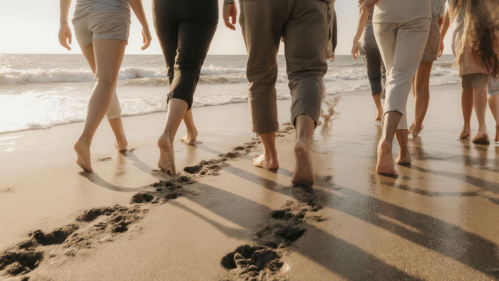 A photo of a Barefoot visitors walking and relaxing on ultra-fine white quartz sand.