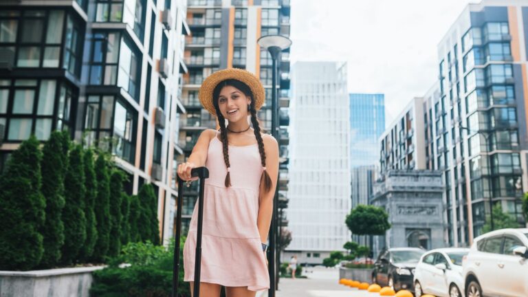 A photo of a tourist showing a feeling of arrival.