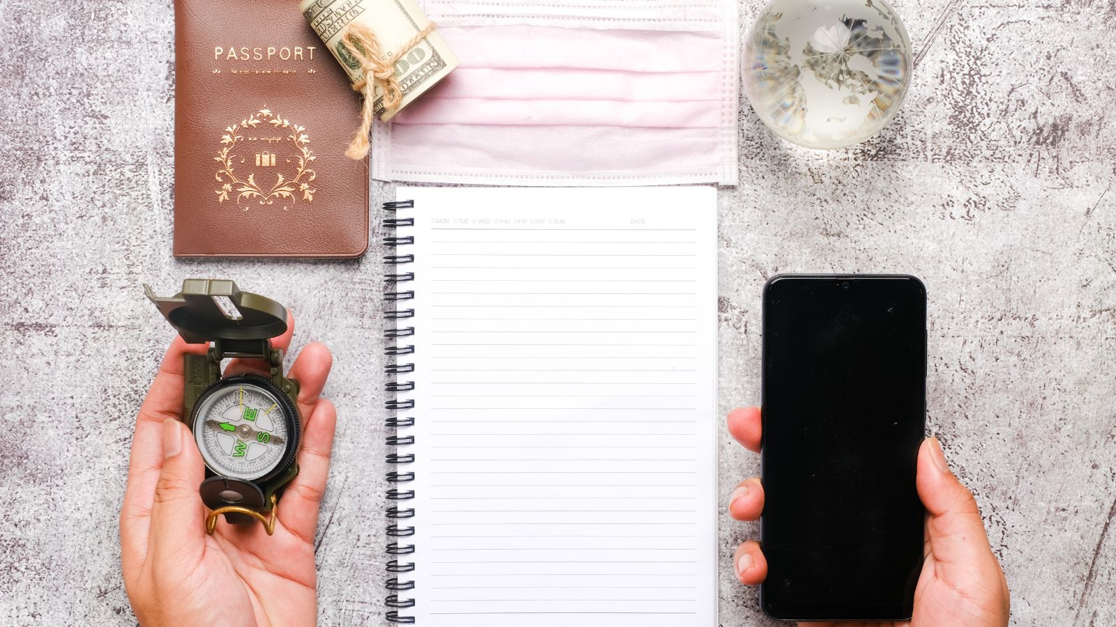 A photo of an Organized travel essentials.