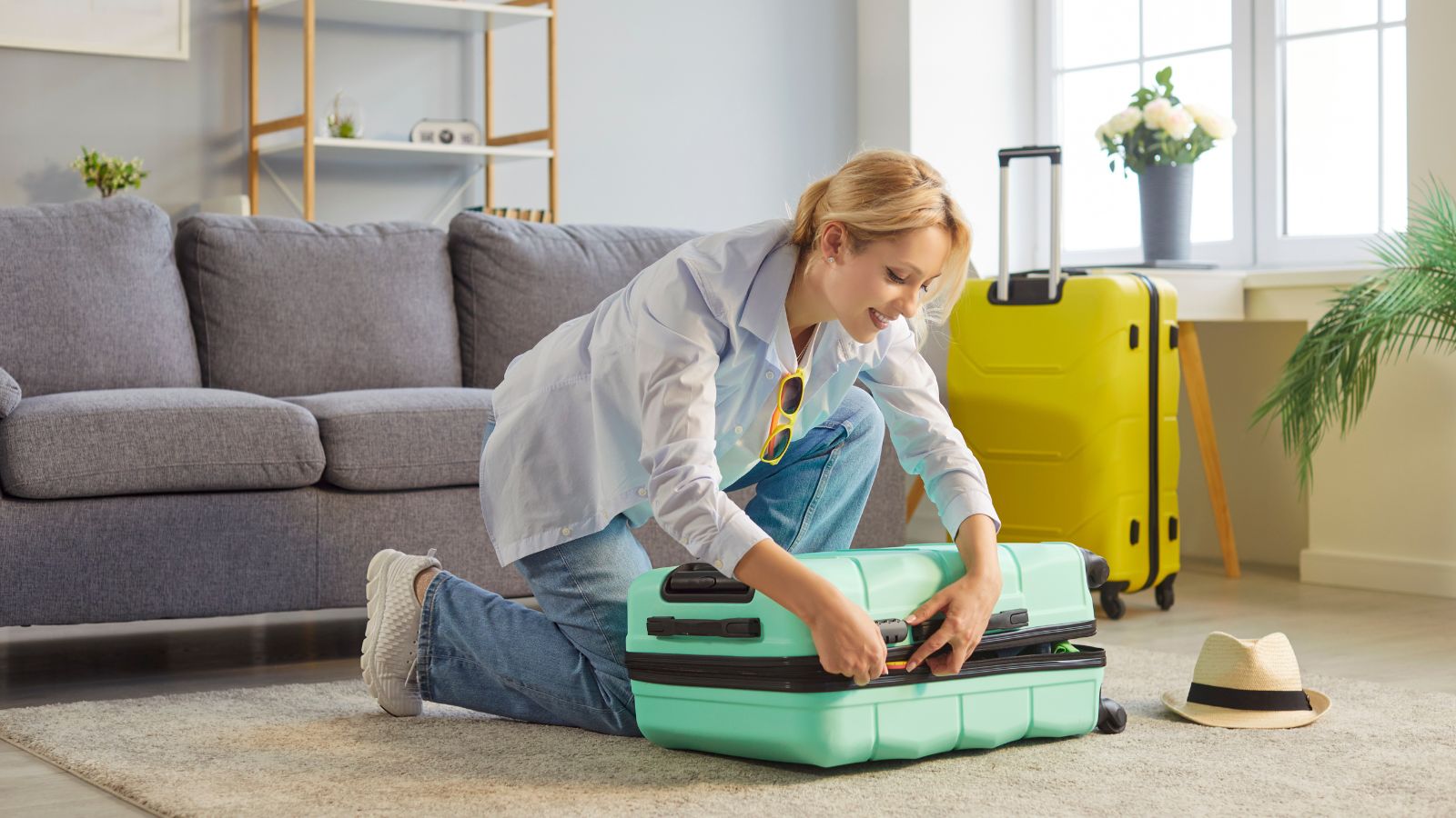 A photo of unpacking suitcase quiet room.
