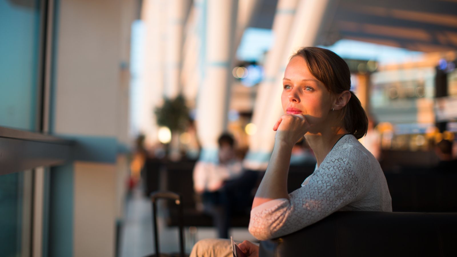 A photo that describe a traveler airport introspective.
