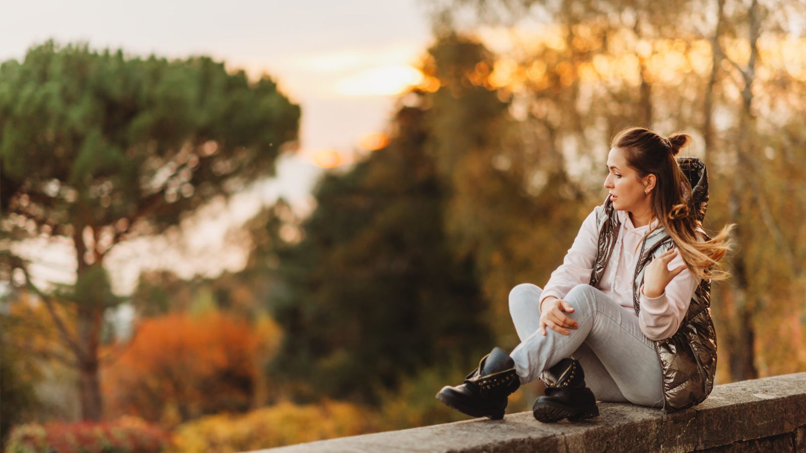 A photo of relaxed traveler enjoying street or scenic view slow travel lifestyle peaceful no rush candid natural light.