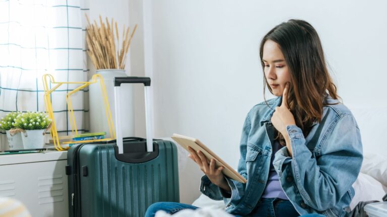 A photo of a woman carefully thinking.
