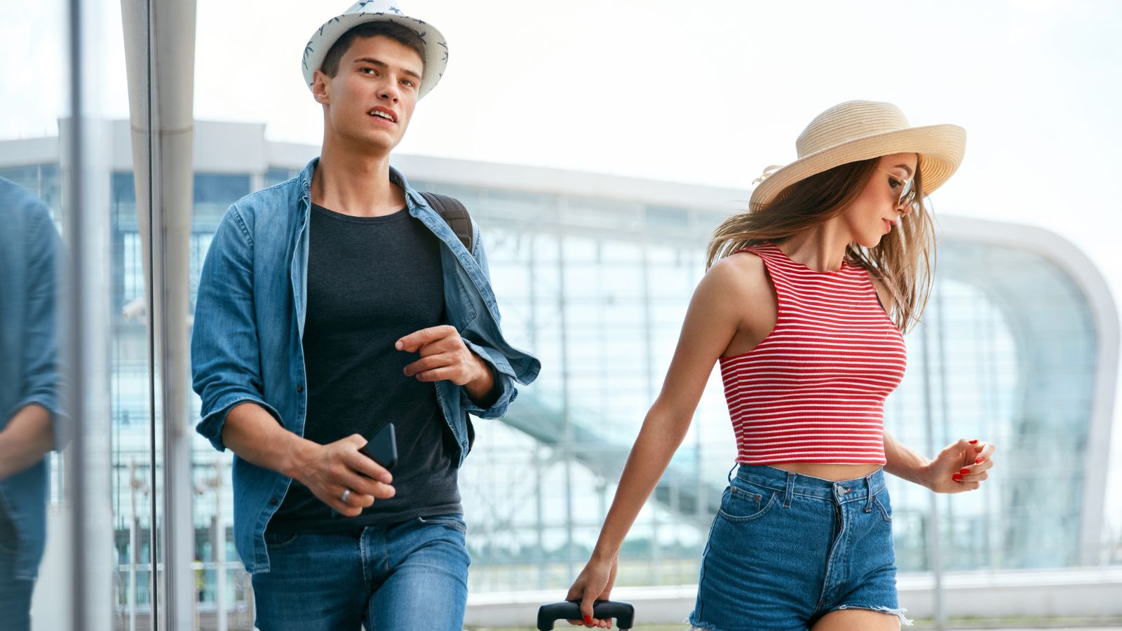 A photo of lovers that looks like in a rush.