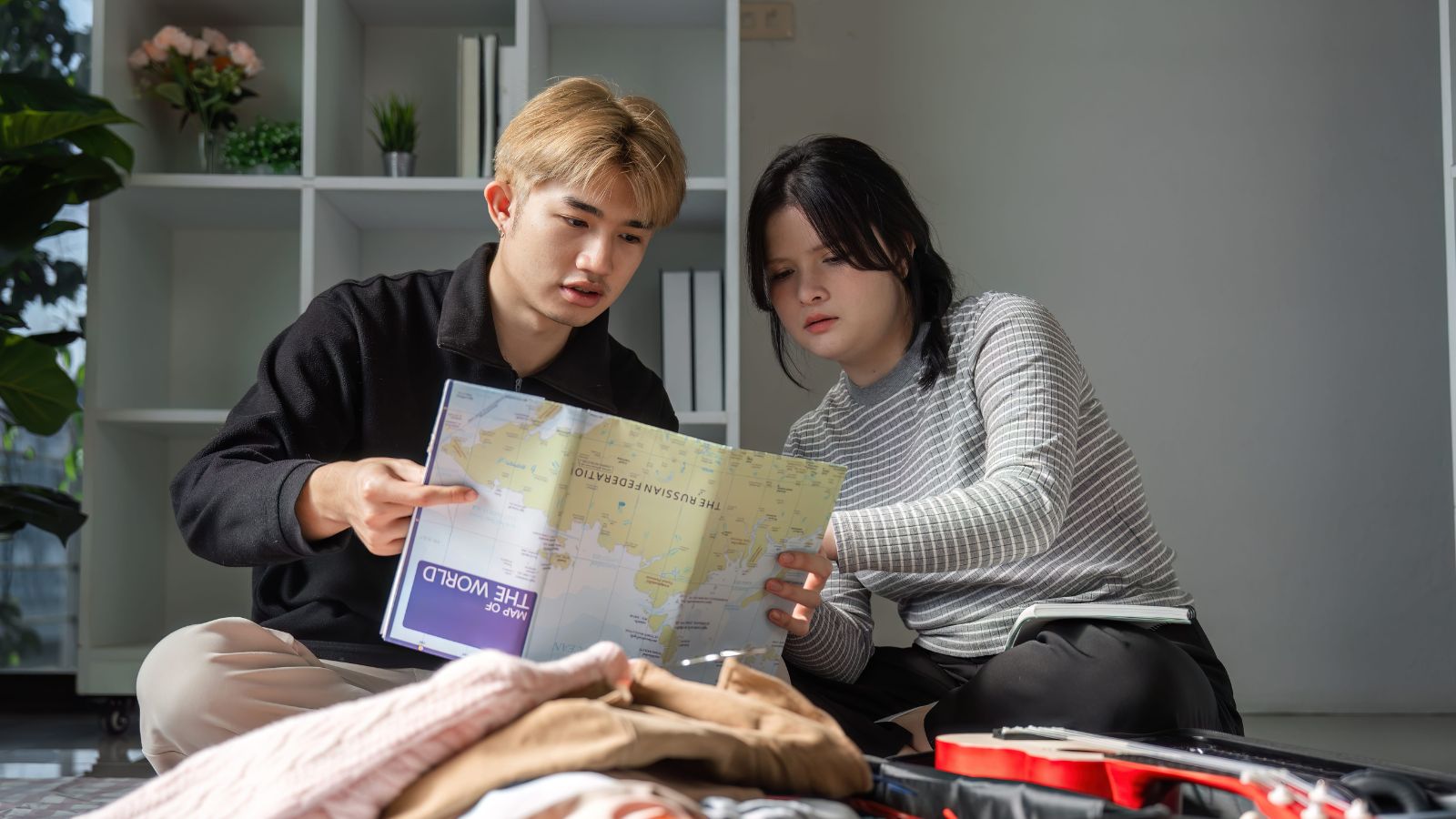 A photo of couple that looks unpleased, discussing about something.