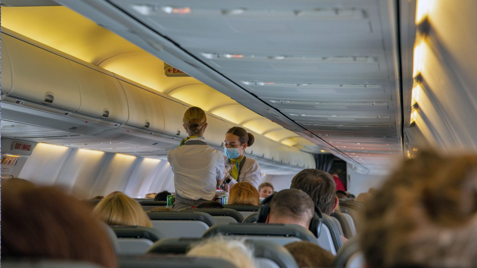 A photo that shows a a relaxed plane flight.