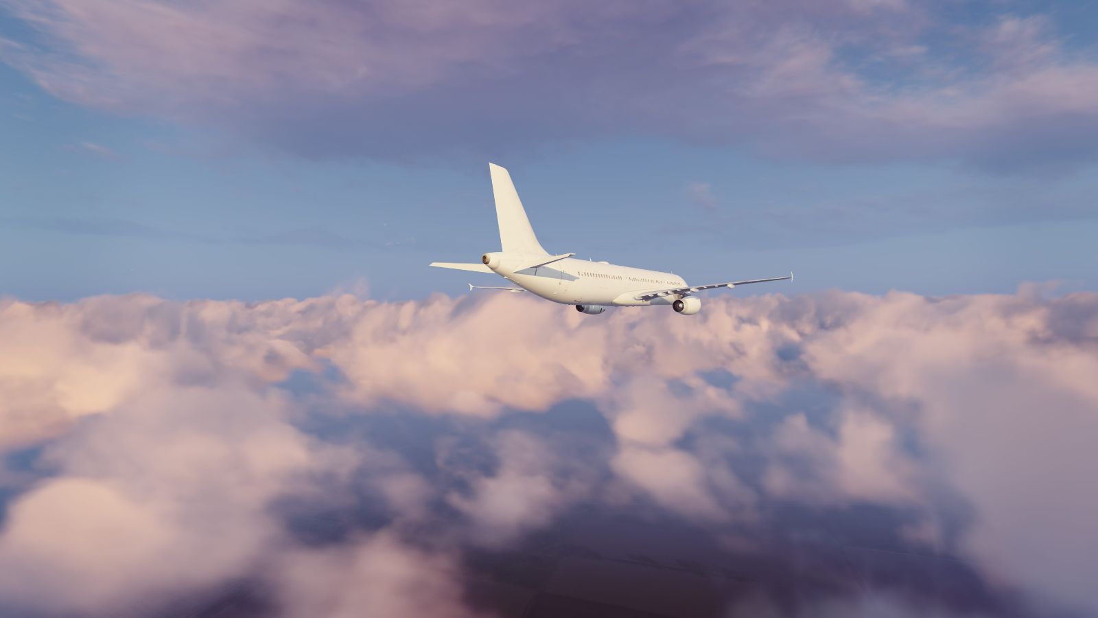 A photo of a airplane soaring above clouds, with control tower and calm skies, illustrating safety and speed of flight