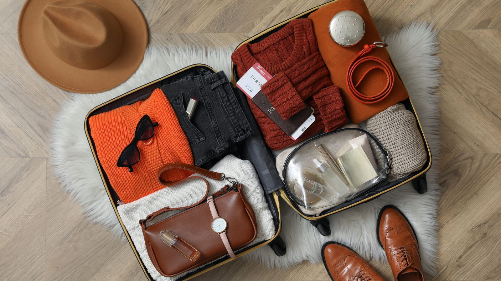 A photo of a bed with suitcase.